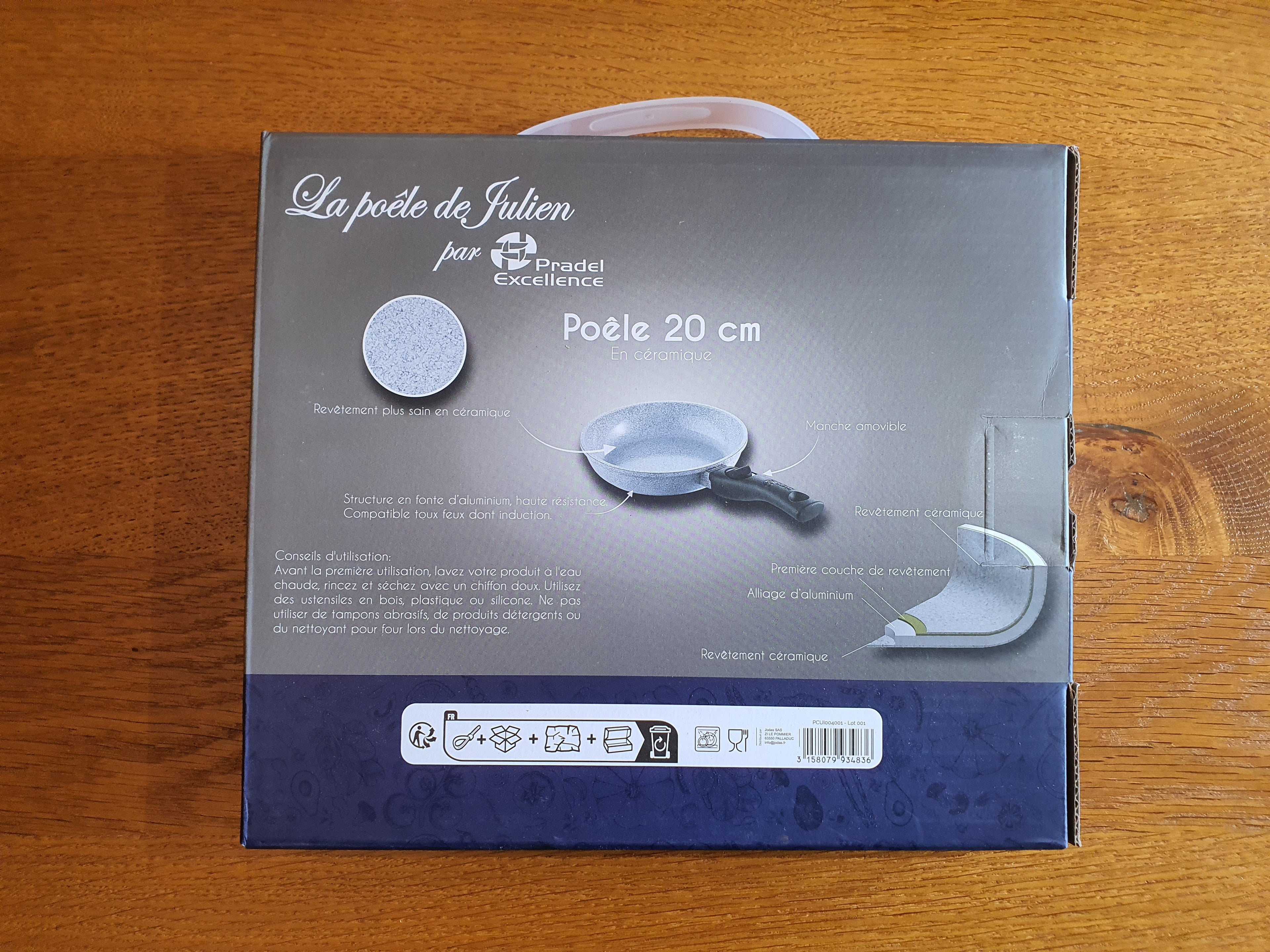 Poêle céramique 20 cm manche amovible